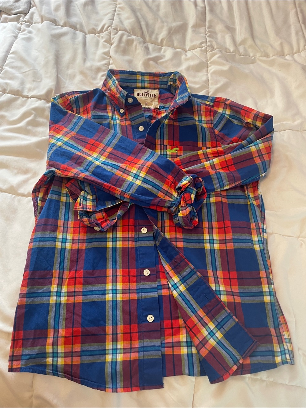Hollister Boys Red, Blue & Yellow Plaid Button-Down Shirt Medium 12-14